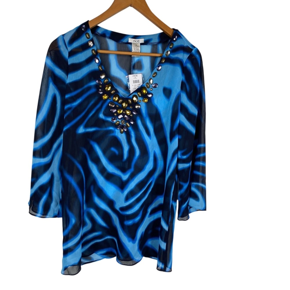 Cache Y2K Mob Wife Yacht Resort Embellished Semi Sheer Blue Black Size M NWT